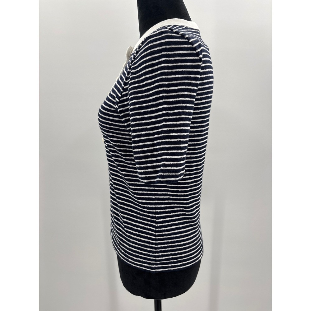 Madewell Blue White Striped Terry Cloth Henley Short Sleeve Top size XS NW863 - Picture 9 of 13